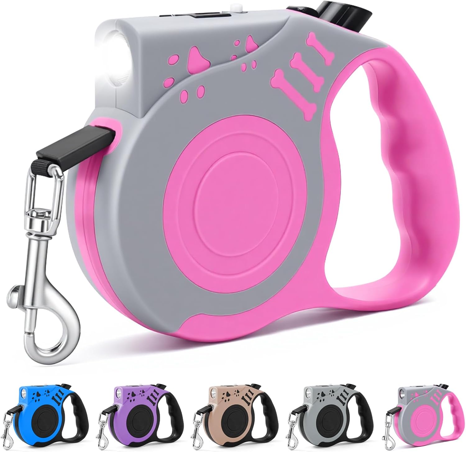 16FT Retractable Dog Leash with USB Rechargeable Flashlight