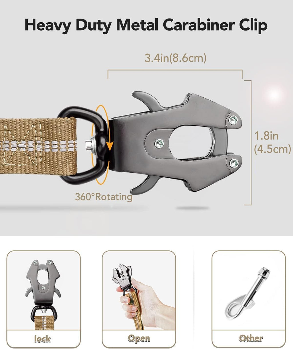 Heavy-Duty Tactical Dog Leash with Frog Clip & Shock-Absorbing Bungee