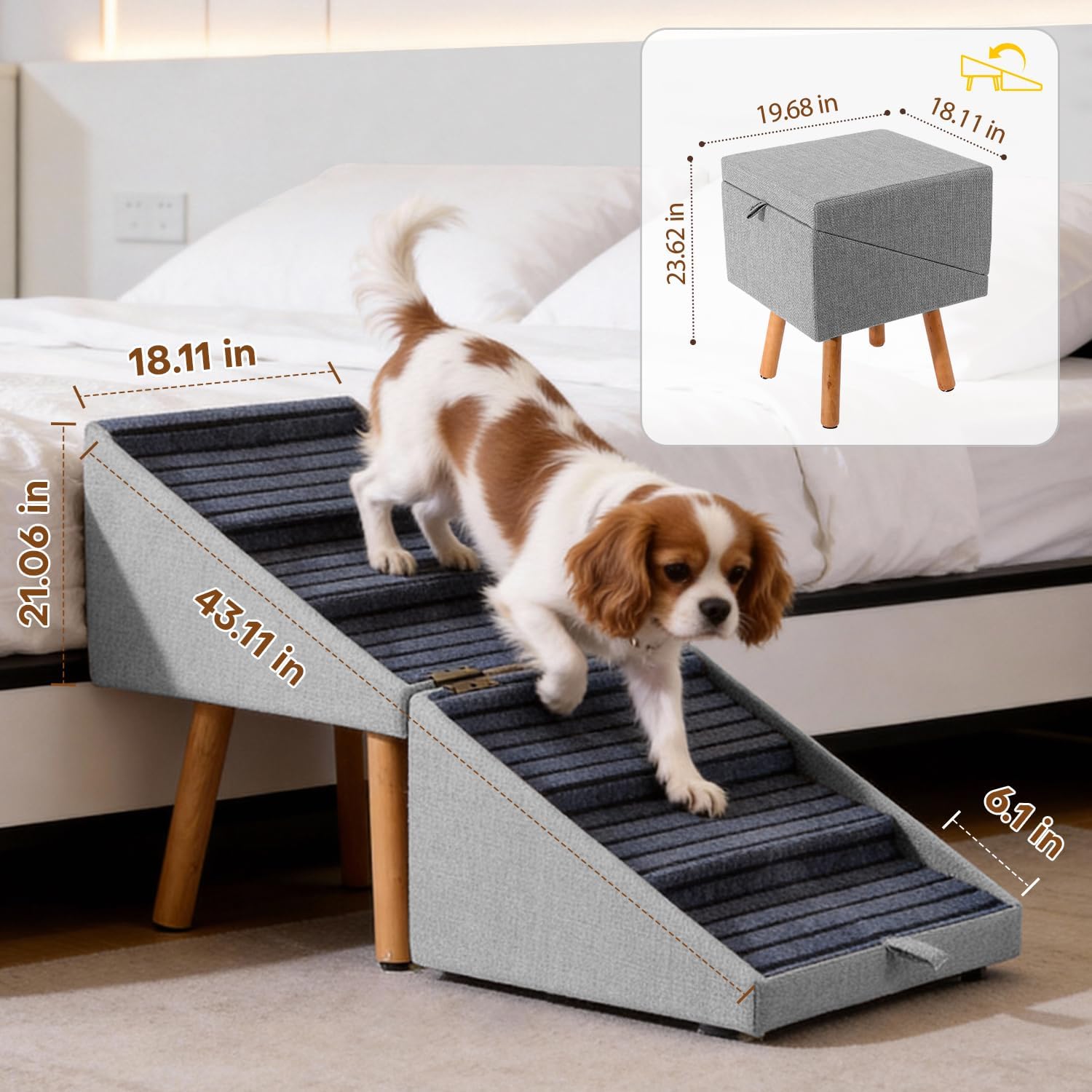 2-in-1 Foldable Dog Stairs Ottoman for Bed & Couch