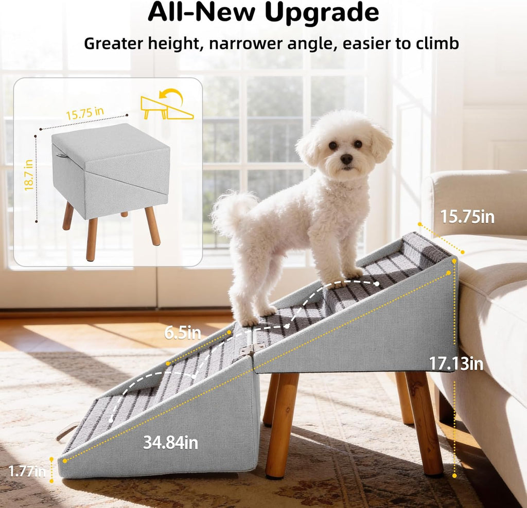 2-in-1 Foldable Dog Stairs Ottoman for Bed & Couch