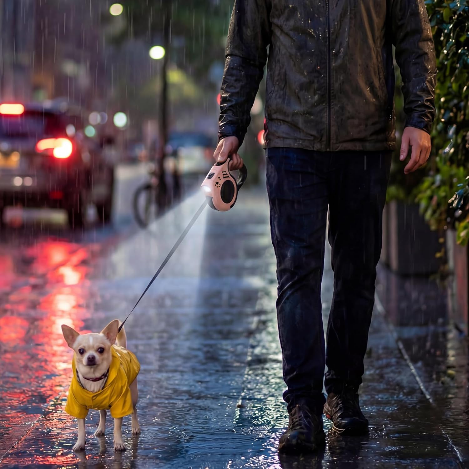 16FT Retractable Dog Leash with USB Rechargeable Flashlight