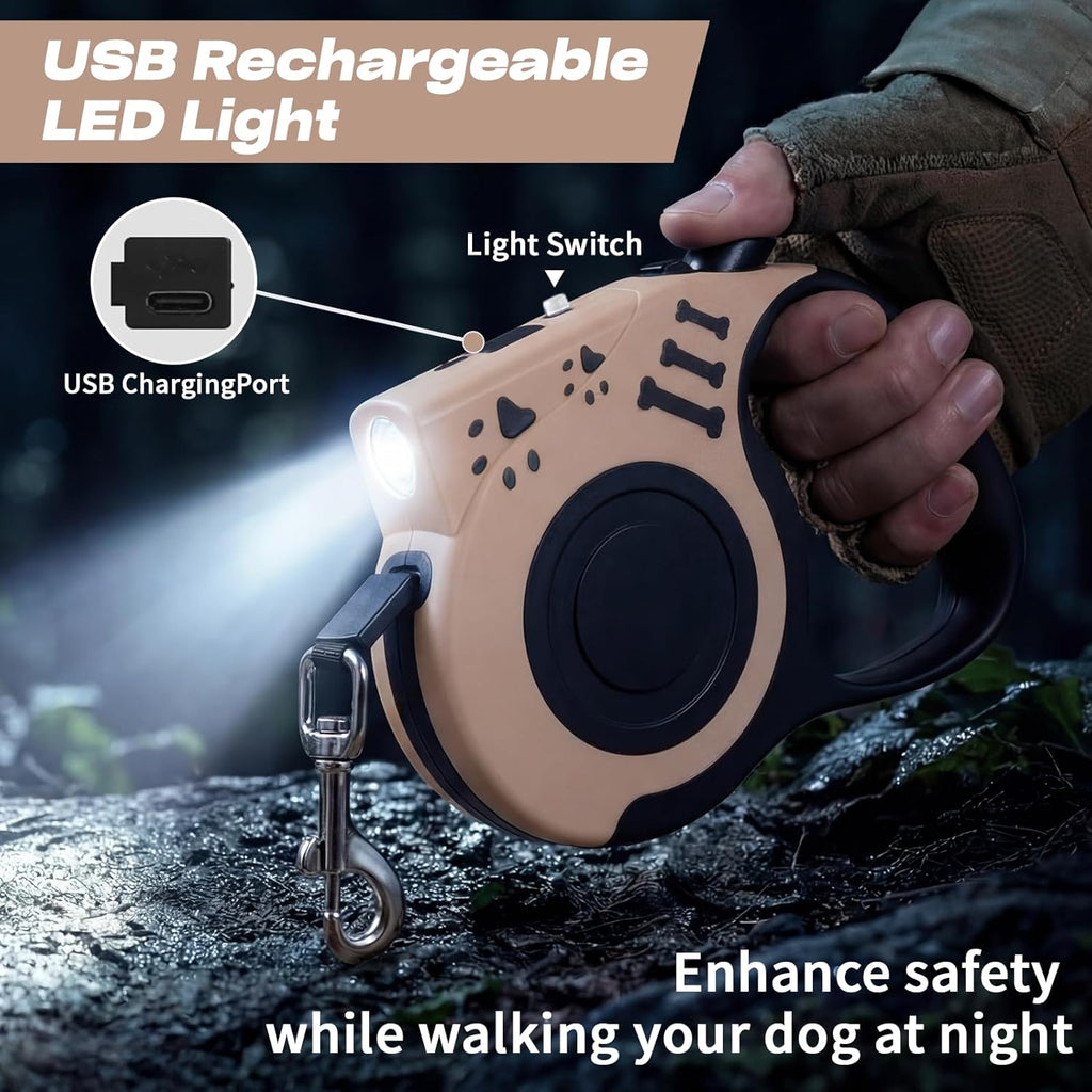 16FT Retractable Dog Leash with USB Rechargeable Flashlight