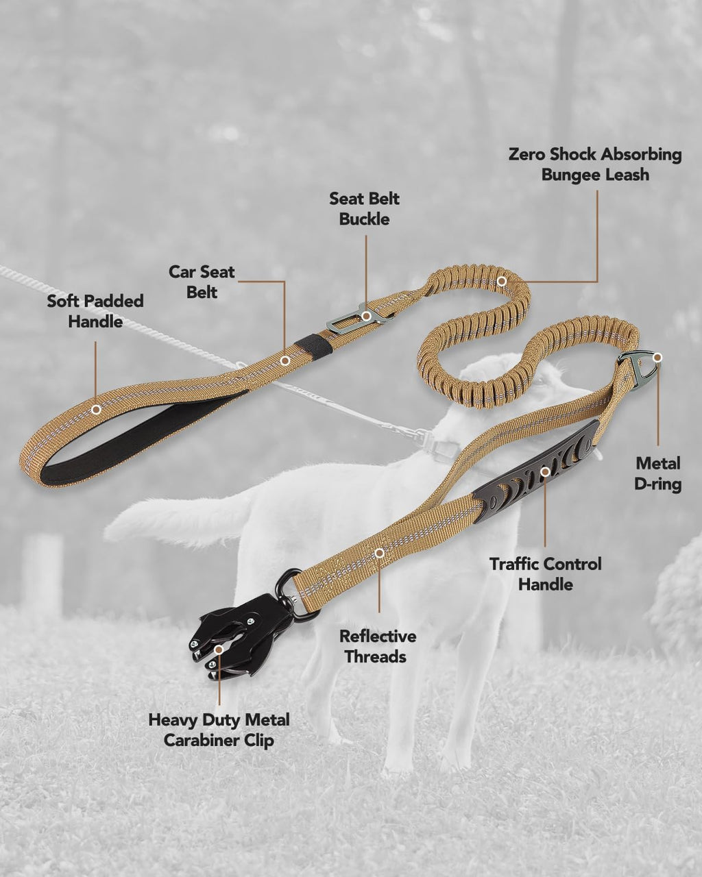 Heavy-Duty Tactical Dog Leash with Frog Clip & Shock-Absorbing Bungee