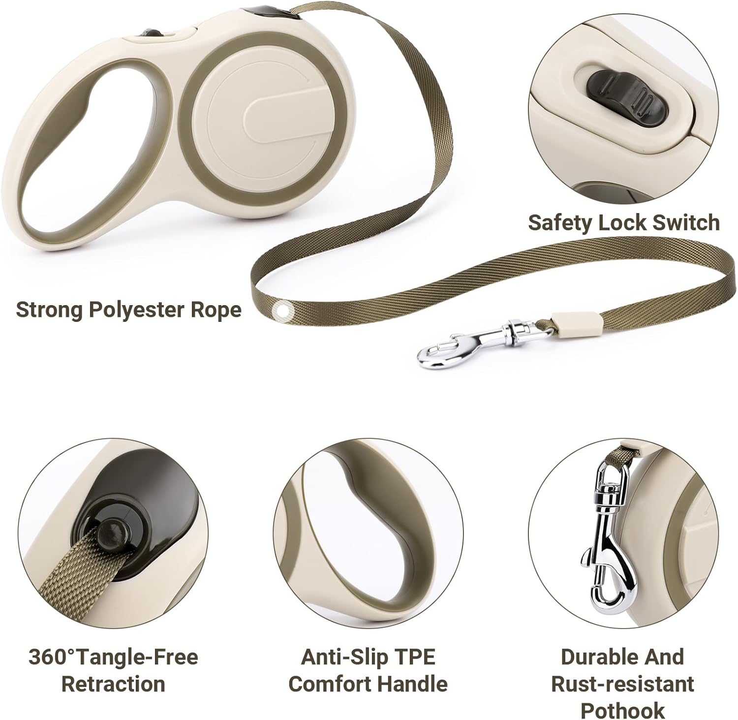 16FT Retractable Dog Leash for Small & Medium Dogs | Tangle-Free & Easy-Control Design