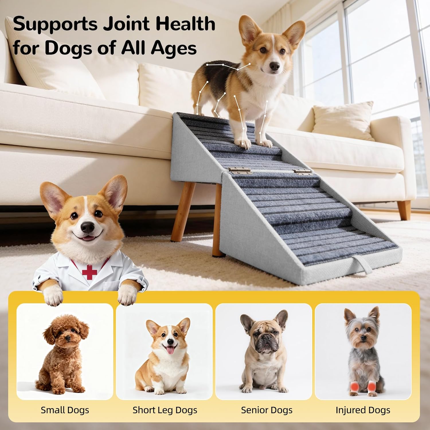 2-in-1 Foldable Dog Stairs Ottoman for Bed & Couch