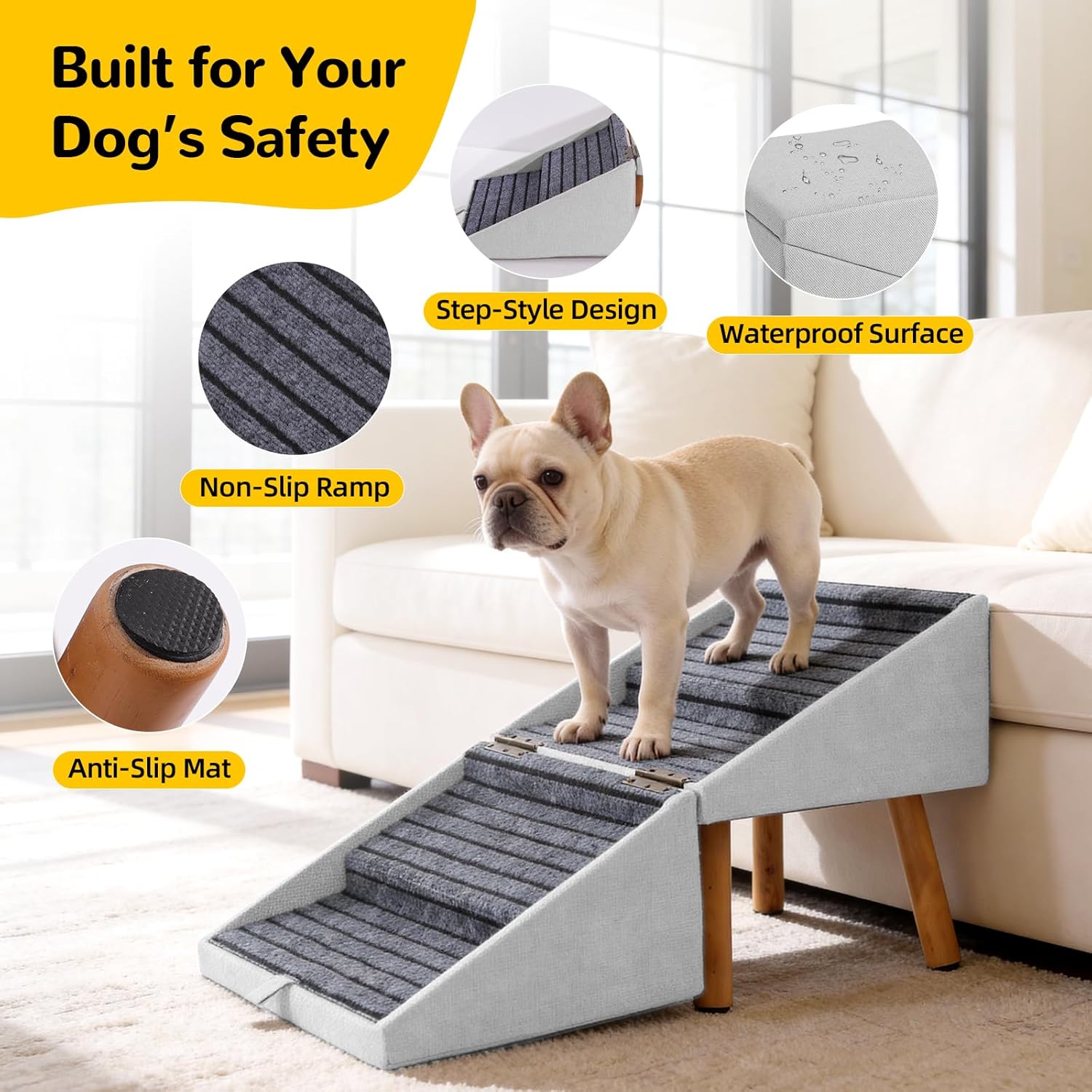 2-in-1 Foldable Dog Stairs Ottoman for Bed & Couch