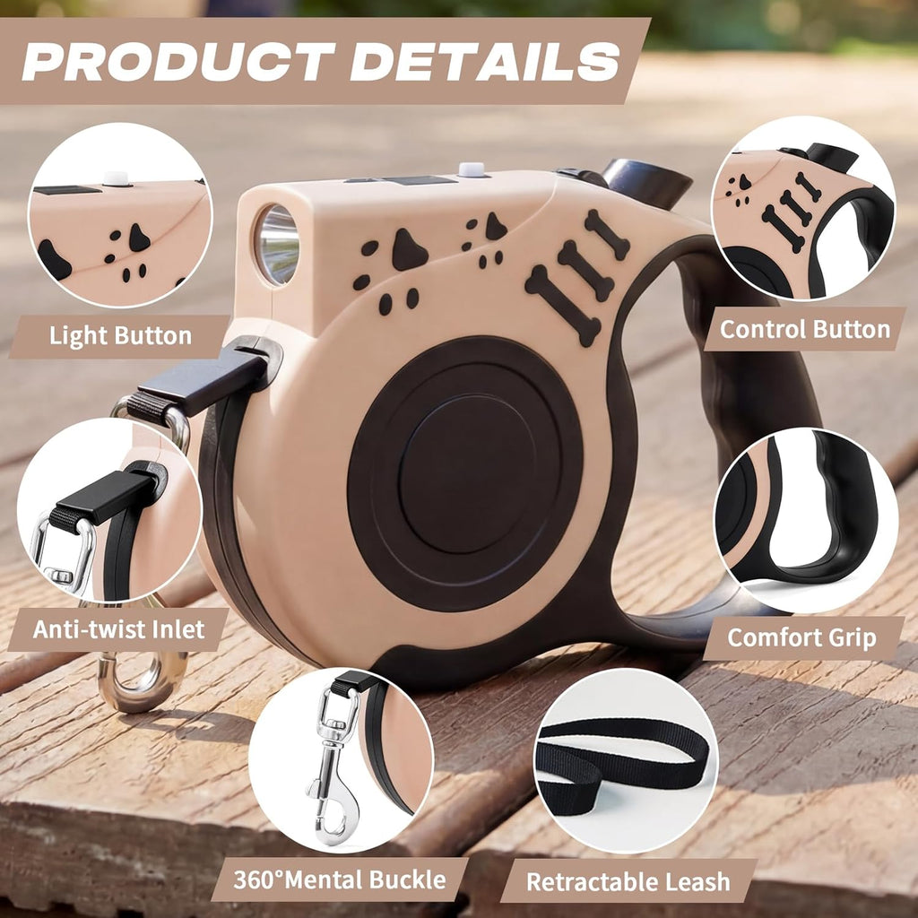 16FT Retractable Dog Leash with USB Rechargeable Flashlight