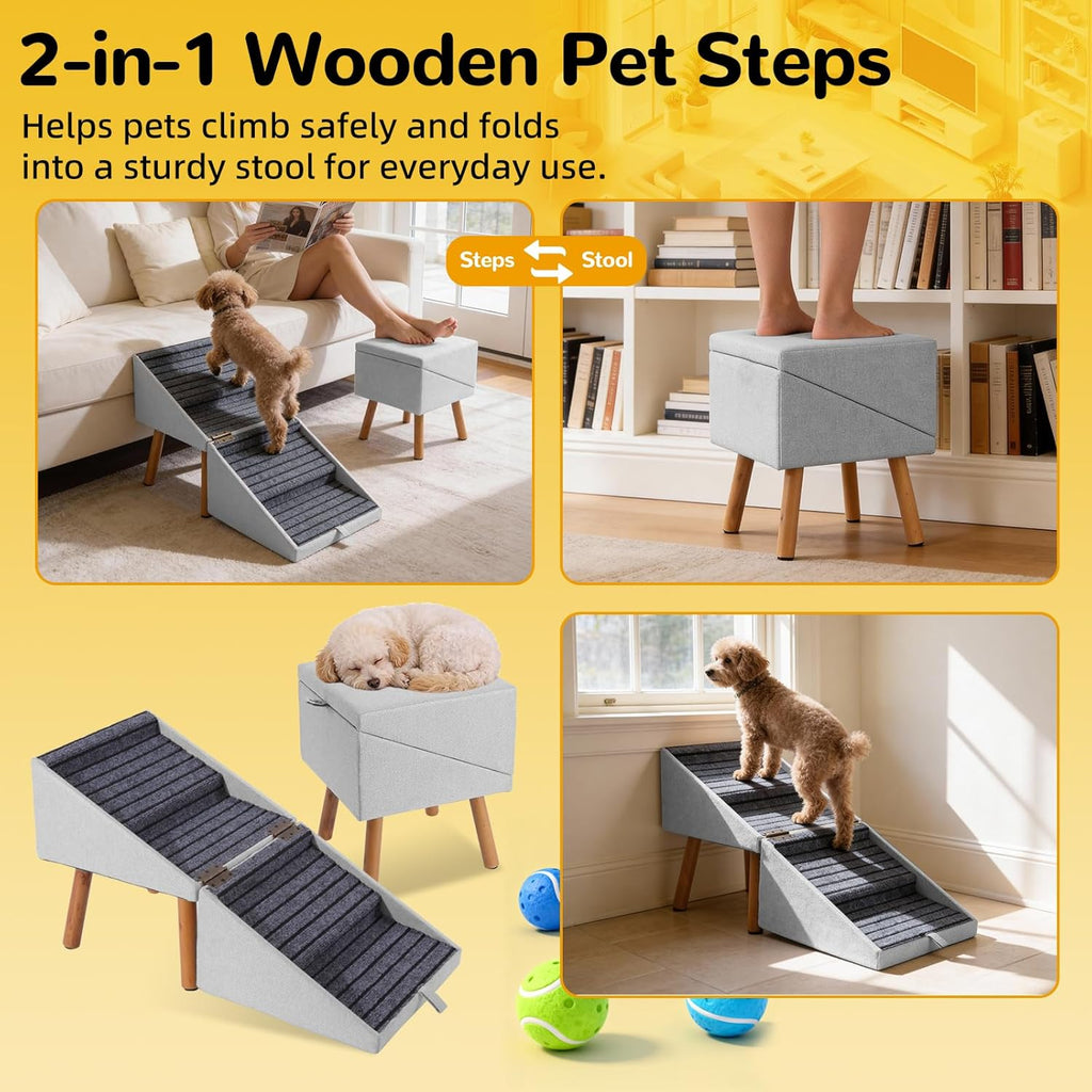 2-in-1 Foldable Dog Stairs Ottoman for Bed & Couch