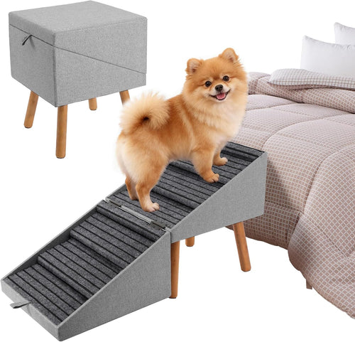 2-in-1 Foldable Dog Stairs Ottoman for Bed & Couch